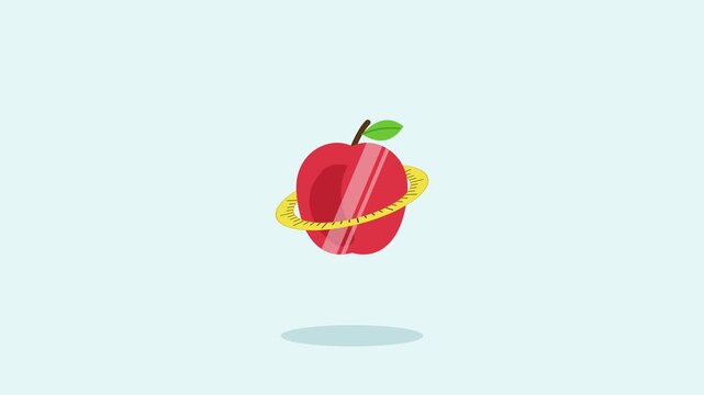 An animation of an apple surrounded by a measuring tape ring.