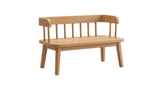 Isolated wooden bench with spindle back design for modern interior furniture transparent background