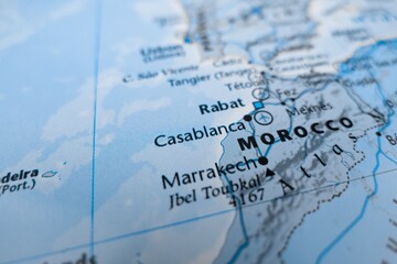 Naklejka premium Map of Casablanca styled in grey color. Selective focus on label, close-up view