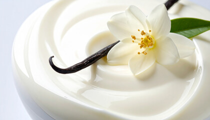 Fototapeta premium Vanilla yogurt with clean luxurious minimal presentation