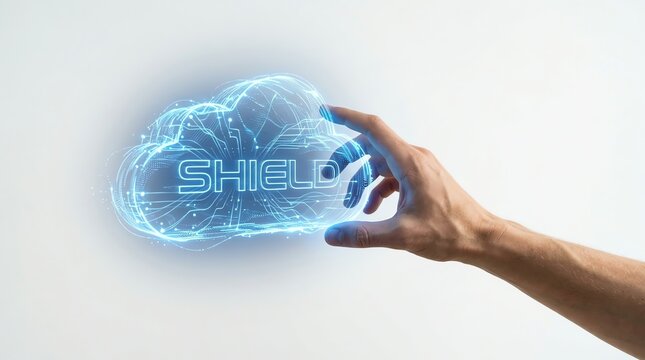 Digital Cloud Shield Symbolizing Data Security and Protection Through Advanced Technology