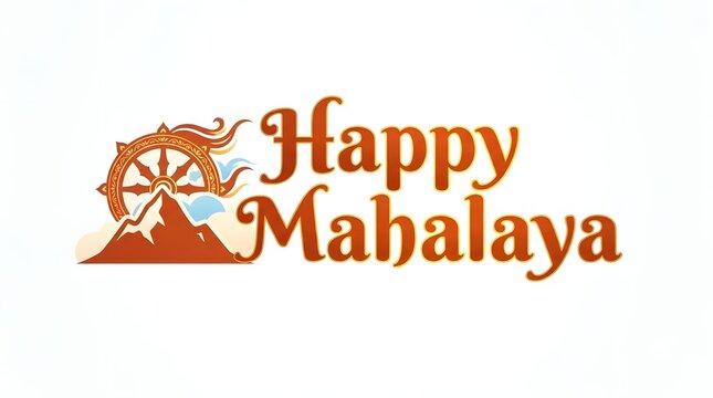 Happy mahalaya greeting design featuring mountain illustration with a traditional sun disc.