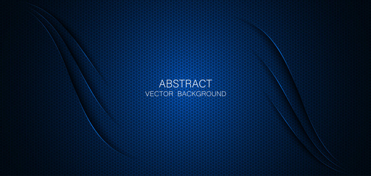 Abstract blue steel mesh background with blue glowing lines with free space for design