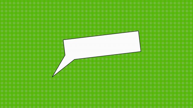 Abstract empty speech bubble animation on green dotted background graphic element for comic book style message display or digital creative media layout.