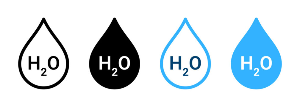 Water icon. Drinking water droplet symbol with H2O text. Vector and transparent PNG