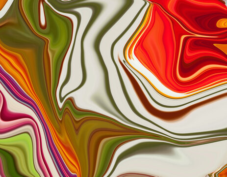 Abstract Psychedelic Fluid Paint Background. Vibrant Candy Swirl Acrylic Dye Fluid Art Texture