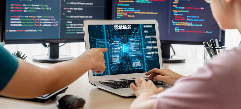 Software development or programming work with coding screen of various programming languages like HTML, , , and C brisk for new application development