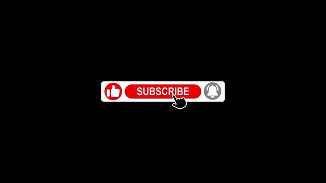 Sleek silver subscribe bar animation with hand cursor clicking like, subscribe, and notification bell on dark background
