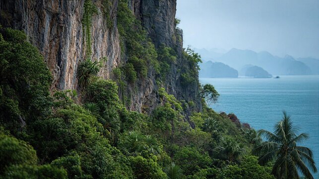 Mountains and sea view with greenery in a tropical landscape