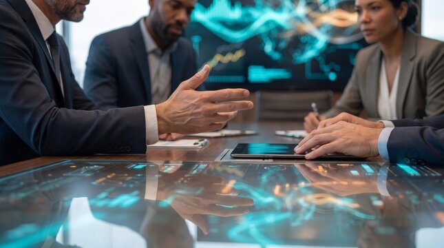 Executives discussing data across conference table