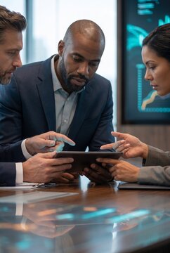 Business colleagues analyzing tablet