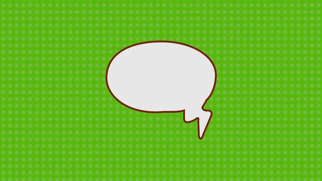 Blank comic speech bubble isolated on green dotted background featuring dynamic motion animation for creative communication design projects video clip.