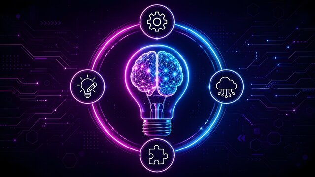 Artificial Intelligence Brain Concept with Digital Technology Icons