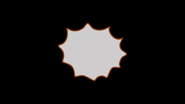 A mesmerizing 3d animation of a brown orange cartoon speech bubble with a light gray center, a simple vector graphic with an empty space and transparent background.