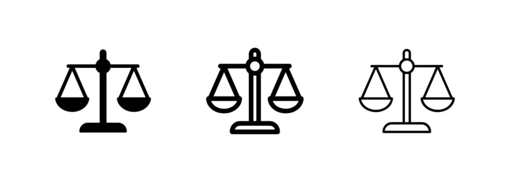Scales of Justice Icons Set: Solid, Outline, and Line Art