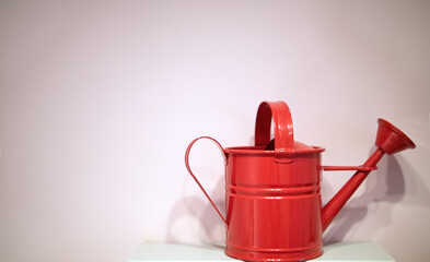 Red Classic Metal Watering Can Isolated with Copy Space © Natalia Maliseva