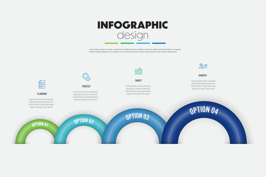 Infographic semi circle template diagrame. Business concept 4 step for presentation.