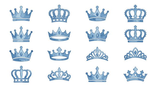 Watercolor Crown Set with Tiara and Diadem for Wedding Stationery