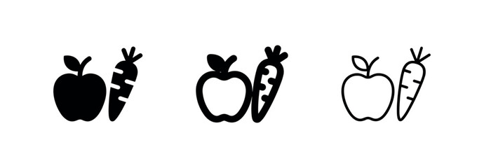 Apple and Carrot Icons: Solid, Outline, and Line Art © liubomir118809