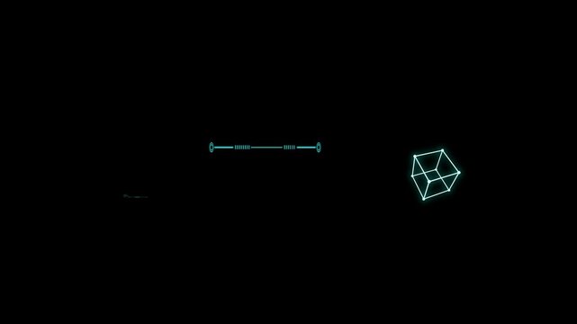 Futuristic HUD lower third with digital cube icon and glowing blue data interface elements