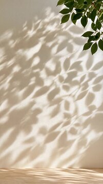 Leaf Shadows Moving Softly on White Plaster Wall