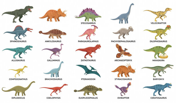 Dinosaur Illustration Design Vector &ndash; Prehistoric Animal Collection for Kids and Creative Projects