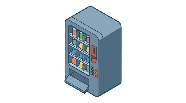 Professional Isometric of a Colorful Vending Machine Stocked with Snacks and Drinks with high quality professional line art symbols for modern creative design and digital branding projects