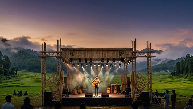 Outdoor Music Festival Stage Surrounded by Ziro Valley Hills