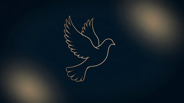 Golden Dove Symbol of Peace Against a Deep Blue Background