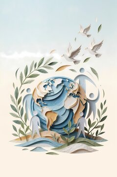 Peaceful Dove and Earth Globe Framed by Olive Branches