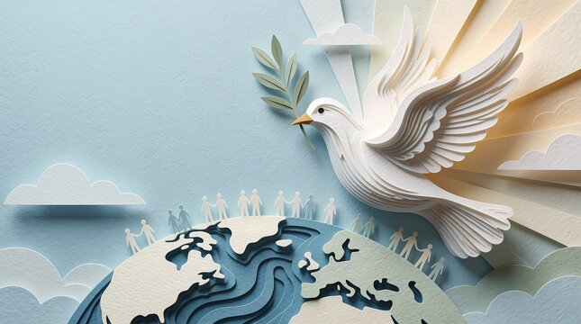 White Dove Rising Above the Earth with Olive Branches and Soft Light
