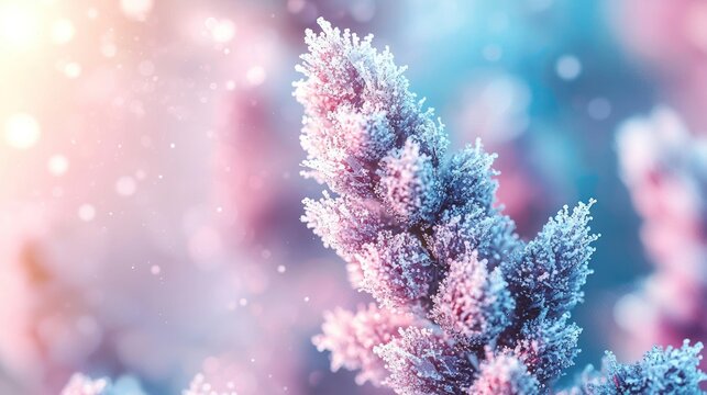 Frozen plant, winter scene with pastel color hues