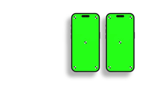 3d rendered iphone 14 pro with green screen tracking marks and rotations on white background