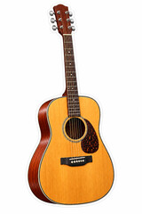 Obraz premium Warm Wooden Acoustic Guitar Cartoon Sticker Illustration