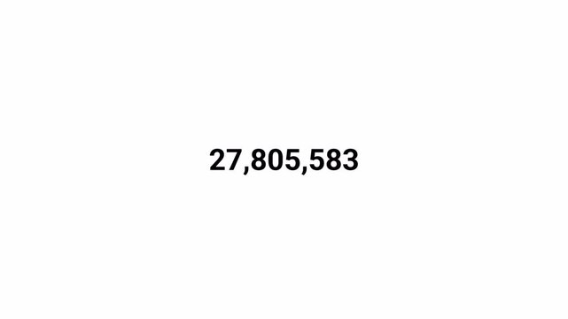 Number counter animation from 0 to 50,000,000 on transparent background, Animated counting numbers count up to fifty million for likes, views & amount concepts.

