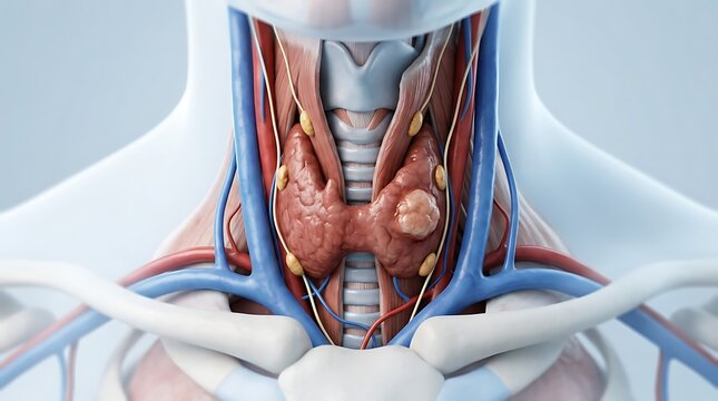 3D Medical Illustration of Human Thyroid Gland with Nodule in Neck