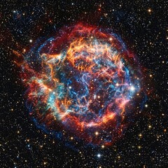 Fototapeta premium Vibrant colorful nebula in deep space with glowing stars and cosmic gas clouds