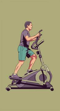 Person exercising on an elliptical machine indoors with plain background