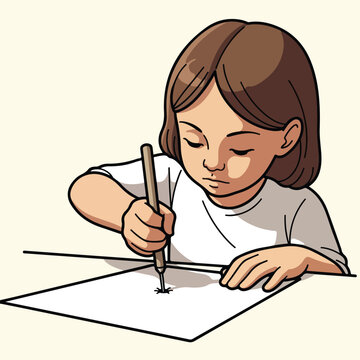 Young artist drawing on paper at a desk