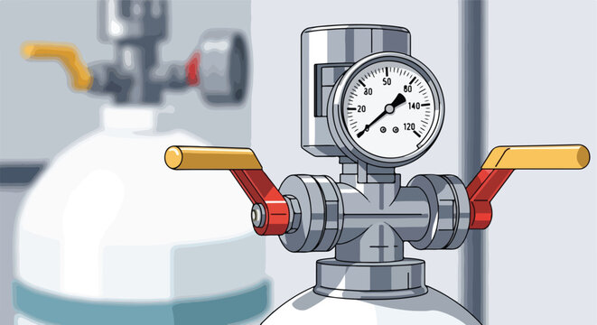 Pressure gauge and valves on tanks in a clean environment