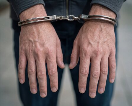 Man wearing handcuffs after arrest
