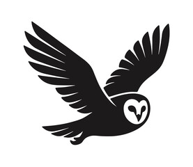 Obraz premium Flying owl side profile vector icon black and white halloween