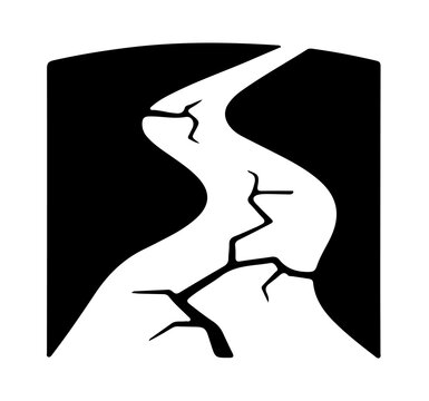 Minimalist deep chasm line art geological crack symbol