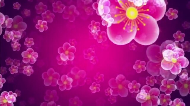 Delicate pink cherry blossoms in full bloom against a vibrant magenta background creating a soft atmosphere