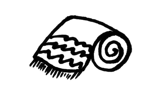Rolled Blanket Doodle Line Drawing Black and White Vector Camping