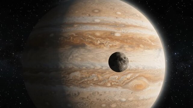 Jupiter and its moon Io in space, stunning astronomical view of the solar system