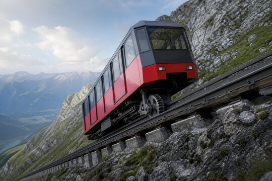 Mountain rack railway climbing a steep alpine track