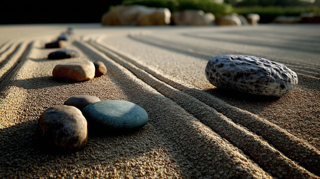 A serene zen garden backdrop with calming sand patterns, perfect for meditation themes and wellness brands.
