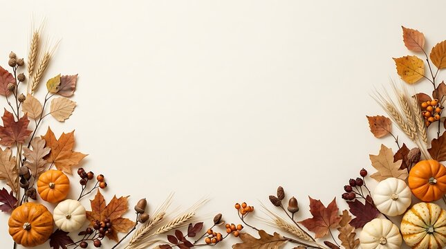 Autumn harvest border isolated on white background