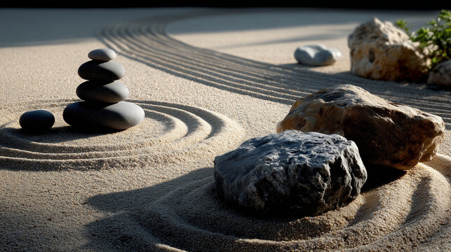 A serene zen garden backdrop with calming sand patterns, perfect for meditation themes and wellness brands.
